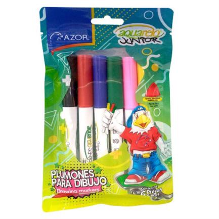 Marcador Aquarelo Junior Punta Fina Colores Surtidos con 6 piezas