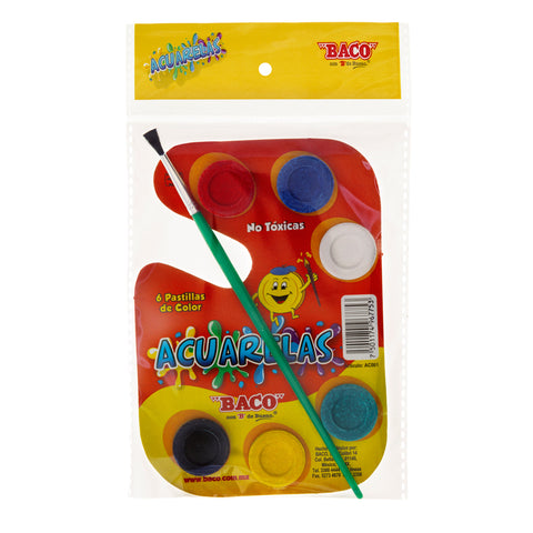 Acuarela Baco Paleta Cartón con 6 Colores