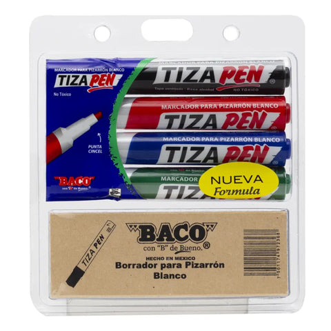 Marcador para Pizarrón Tizapen Est con 4 Colores + Borrador