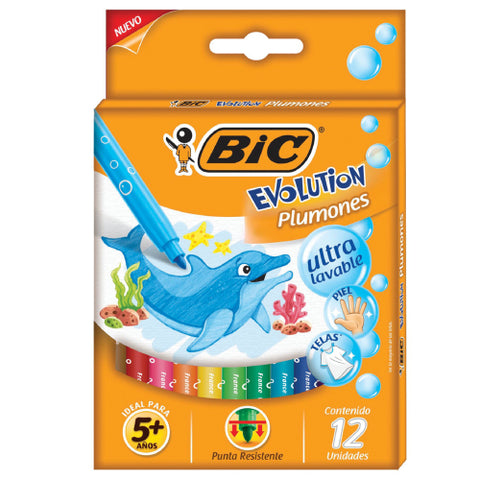 Plumones Bic Evolution Ultra Lavables Colores Surtidos con 12 piezas