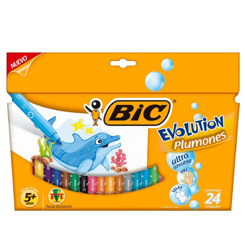 Plumones Bic Evolution Ultra Lavables Colores Surtidos con 24 piezas