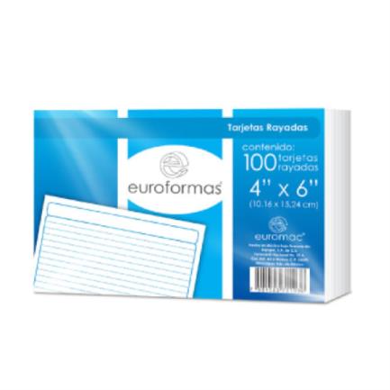 Tarjeta Euroformas Bibliográfica Rayada 4x6 con 100 piezas