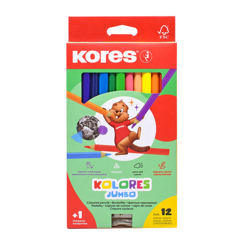 Colores Triangulares Kores Jumbo 5mm Estuche con 12 piezas