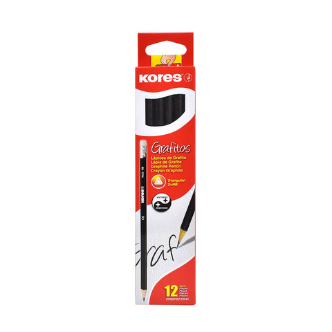 Lápiz Grafito Kores Triangular Negro 2hb con 12 piezas