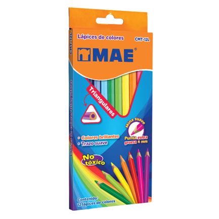 Colores Mae CMT-12L Triangulares Largos Mina con 12 piezas