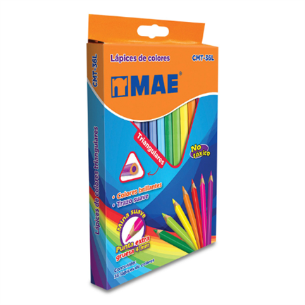 Colores Mae CMT-36L Triangulares Largos Caja con 36 piezas