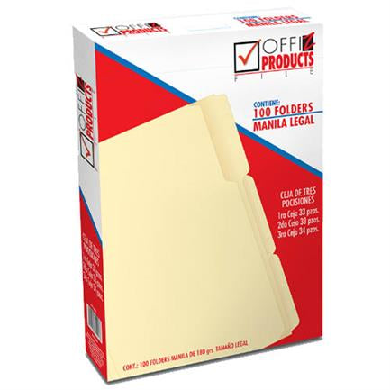 Folder Offiz Manila Legal 3 Pocisiones con 100 piezas