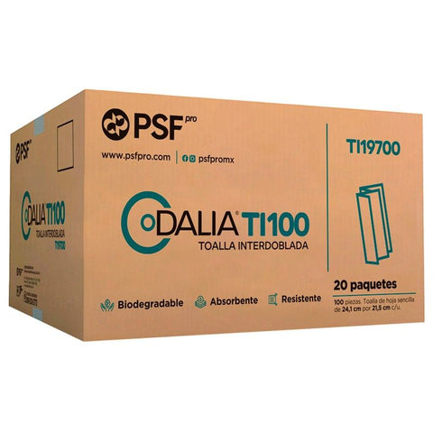 Toalla Interdoblada Dalia TI100 · Caja 20 paquetes de 100 hojas