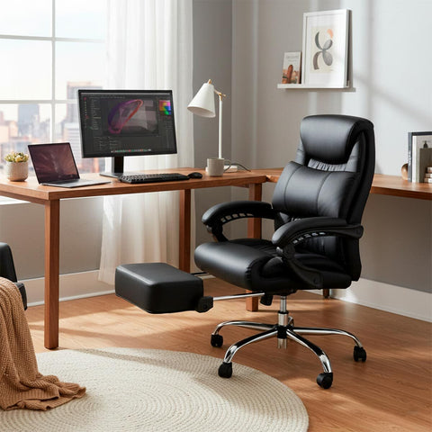 Silla Ejecutiva Techni Mobili Ergonomic Style Tipo Piel con Reposapiés Negro · Sillas de oficina para empresas · fastco