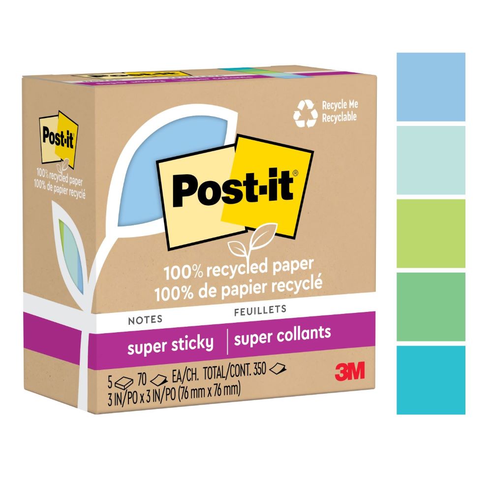 Notas Recicladas 3M Super Sticky 7.6x7.6cm Color Campiña Frutal 6 Blocks 65 Hojas cada uno