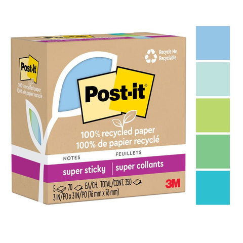 Notas Recicladas 3M Super Sticky 7.6x7.6cm Color Campiña Frutal 6 Blocks 65 Hojas cada uno