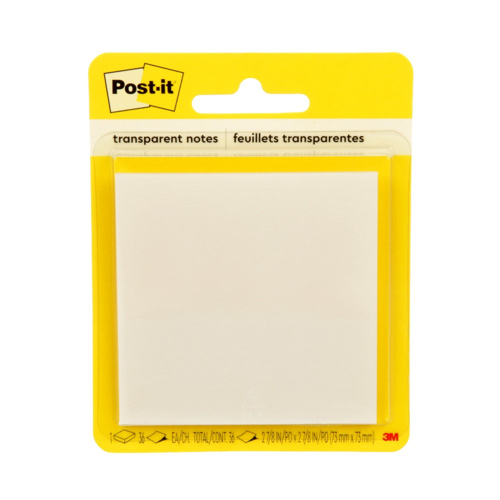 Notas Adhesivas 3M Post It 2.8x2.8" Transparente 1 Block con 36 Hojas Blister