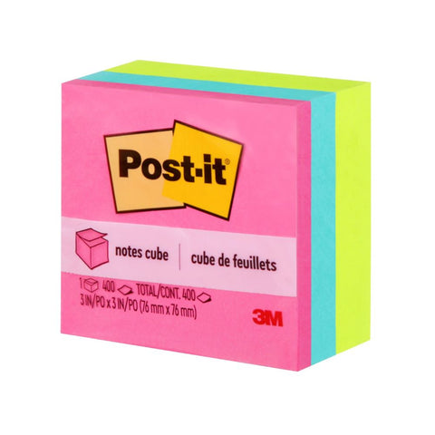 Notas Adhesivas 3M Post It Cubo Neón 3x3 400 Hojas