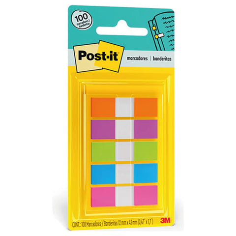 Banderitas 3M Post-it 683-5CB Autoadheribles Neón 12mmx43mm 5 Blocks con 20 Banderitas