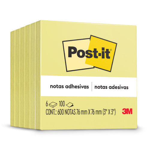 Notas Adhesivas 3M Post it 3x3 con 100 Hojas Paquete con 6 Block Color Amarillo