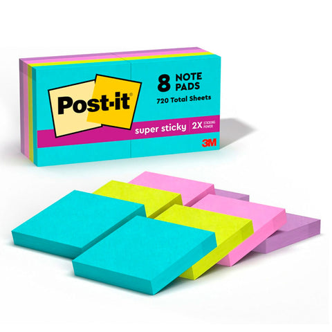 Notas Adhesivas 3M Post-it Super Sticky Miami 2x2 pulg (5X5 cm) block con 90 hojas