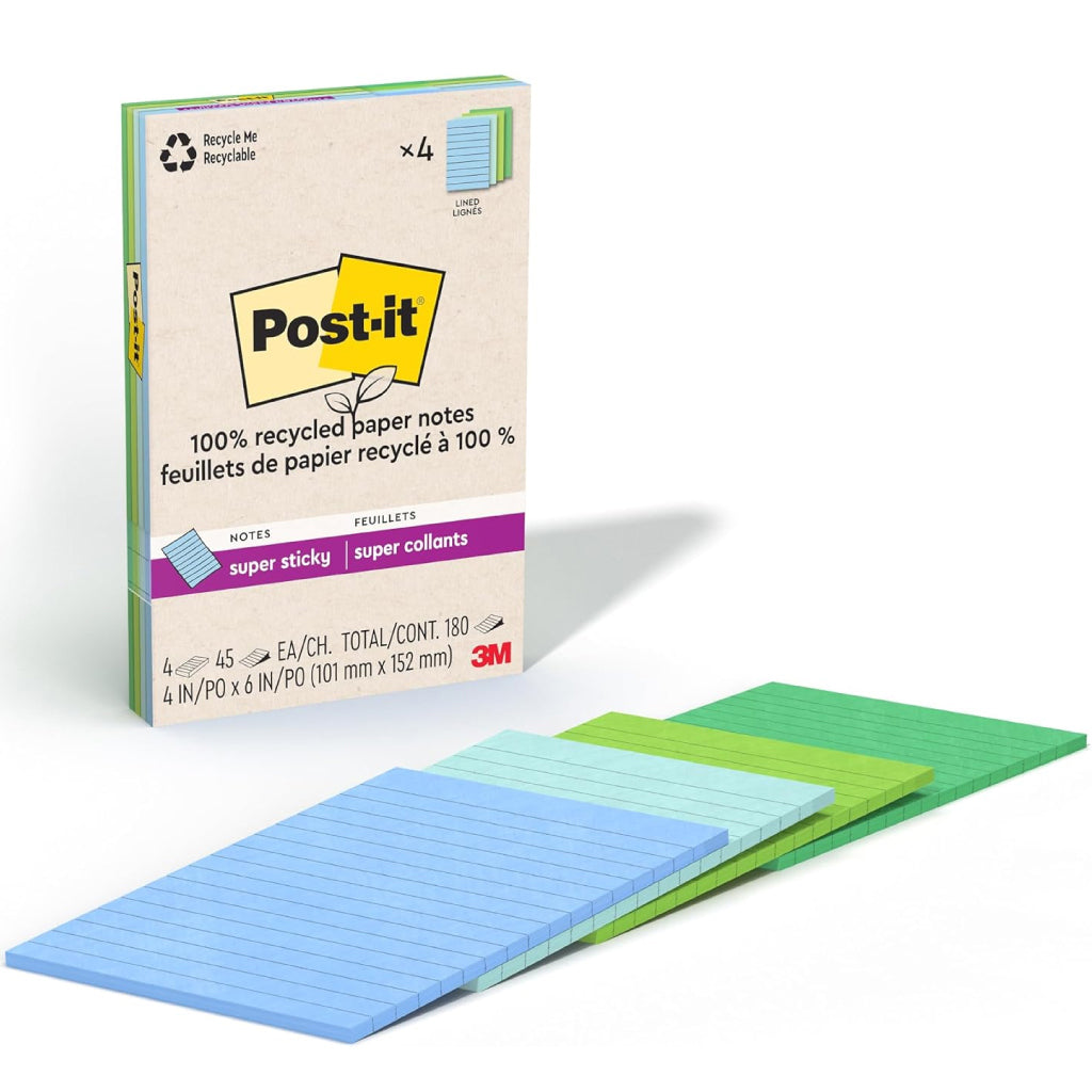 Block 3M Post-it Raya Super Sticky Oasis 4x6 pulg (10.16X15.24 cm) block con 45 paquete