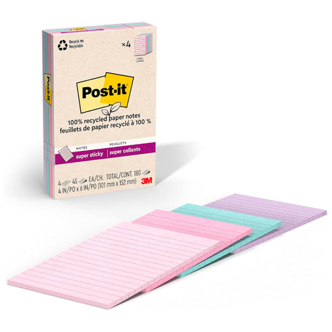 Block 3M Post-it Raya Super Sticky Pastel 4x6 pulg (10.16X15.24 cm) block con 45 paquete
