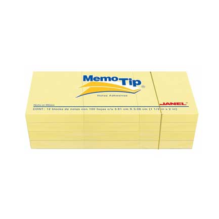 Notas Adhesivas Janel Memo Tip 1.5X2 Amarilla 100 Hojas con 12 piezas