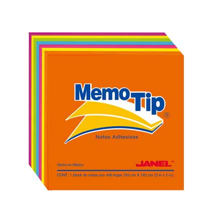 Papeleta Janel Memo Tip 54N 3X3 Cubo Neón con 400 piezas