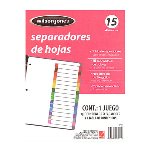 Separador Acco Tab 15 Div sin Numeración