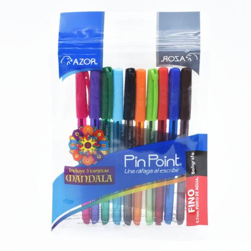 Bolígrafo Pin Point Mandala Punta Fina 0.7mm Colores Surtidos con 10 Piezas