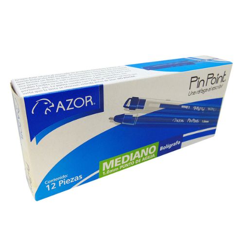 Bolígrafo Azor Pin Point Mediano 1.0mm Caja con 12 piezas Azul