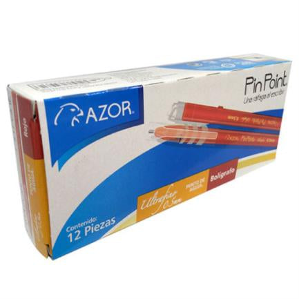 Bolígrafo Azor Pin Point UltraFino Redondo Punta Aguja Fina 0.5 mm Color Rojo con 12