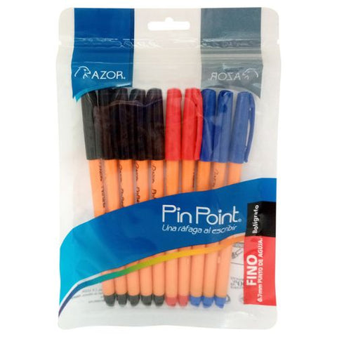 Bolígrafo Azor Pin Point Redondo Punta Aguja Fina 0.7 mm Colores Surtidos con 10 piezas