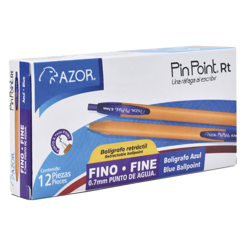 Bolígrafo Azor Pin Point RT Retráctil Punto Fino 0.7mm Tinta Caja con 12 piezas Azul