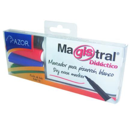 Marcador Pizarrón Magistral Didáctico Punta Fina Colores Surtidos con 4 piezas