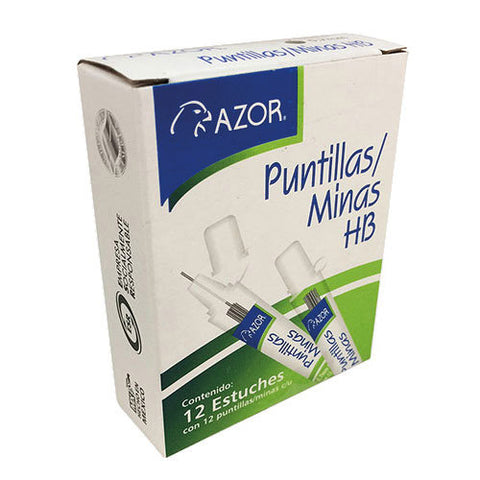 Puntillas Azor HB 0.5mm Caja con 12 Tubos con 12 Puntillas cada uno