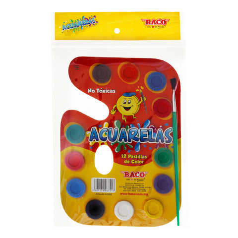 Acuarela Baco Paleta Cartón con 12 Colores