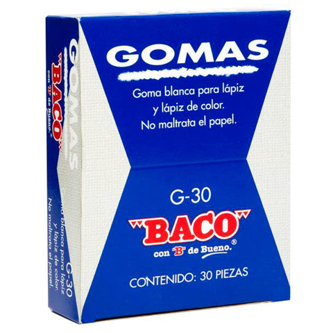 Borrador Baco Blanco para Lápiz Mediano con 30 Borradores