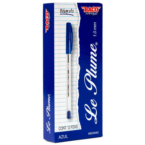 Bolígrafo Baco Le Plume 1.0MM Caja con 12 piezas Azul