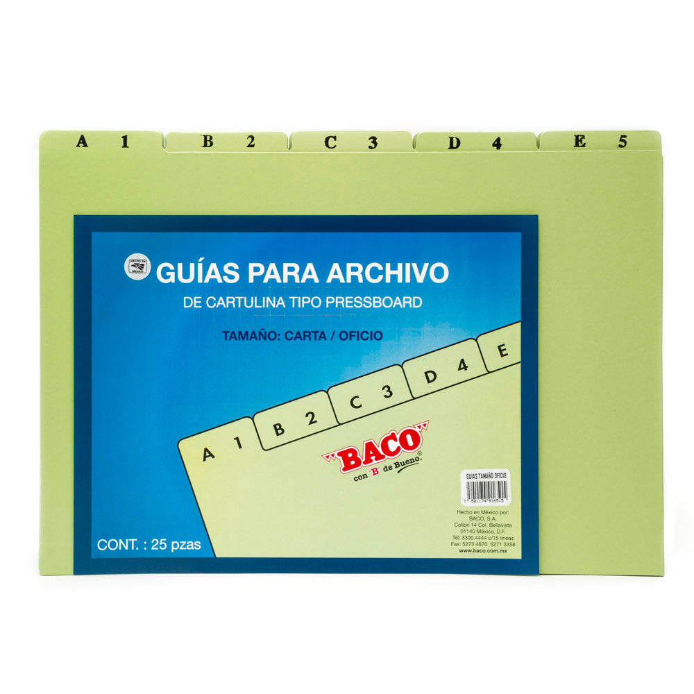 Guías Baco para Archivos Alfabéticas Oficio con 25 piezas
