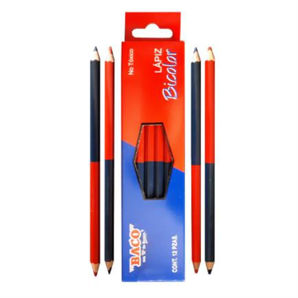 Lápiz Baco Bicolor Color Rojo-Azul con 12 piezas