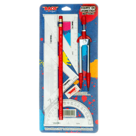Equipo Geometría Baco ND-5010 Chico C-106 con Regla de 20 cm