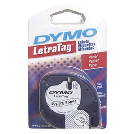 Cinta Etiquetadora Dymo Letratag Negro Sobre Blanco Papel con 2 piezas