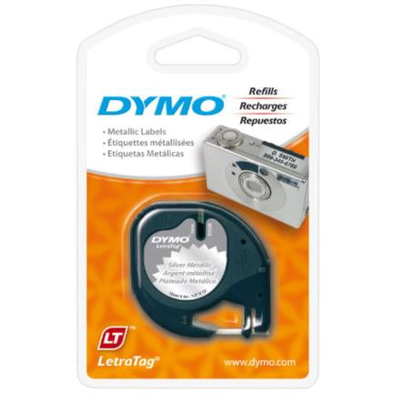 Cinta Etiquetadora Dymo Negro Sobre Gris Metálico 1/2"