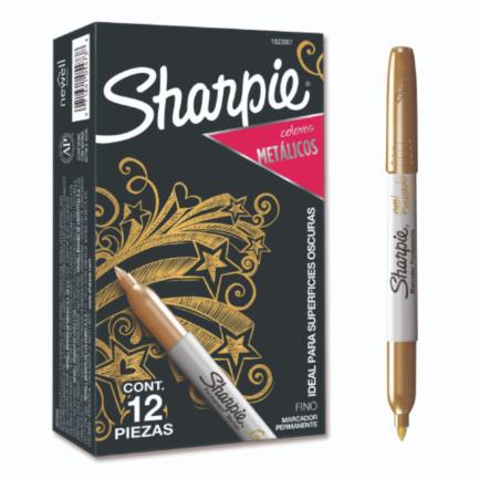 Marcador Sharpie Punta Fina Color Oro Caja con 12 piezas