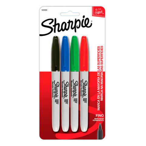 Marcador Permanente Sharpie Fino Colores Surtidos con 4 piezas