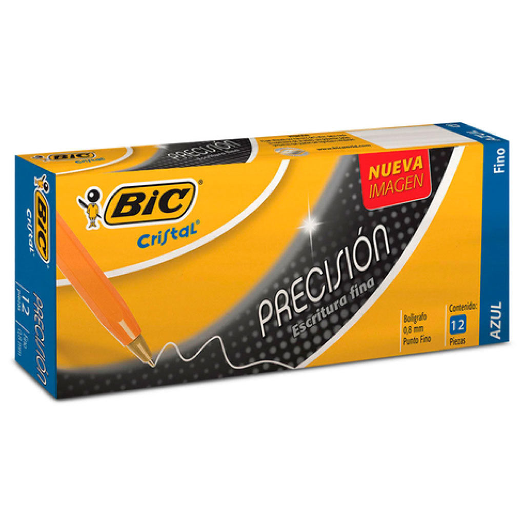 Bolígrafo Bic Cristal Precisión Punto Fino 0.8mm con 12 piezas Azul