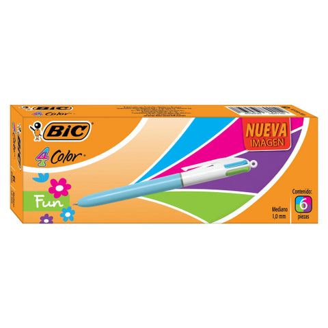 Bolígrafo Bic 4 Color Fun Punto Mediano 1.0mm con 6 piezas