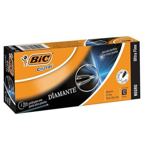 Bolígrafo Bic Cristal Precisión y Suavidad Punto Ultra Fino 0.7mm con 12+1 piezas Negro