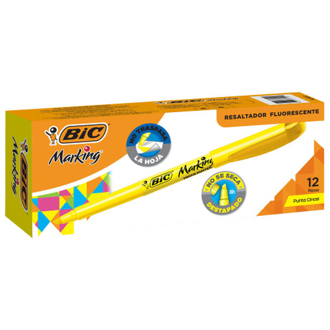 Marcador Resaltador Bic Making Punta Cincel Color Amarillo Fluorescente con 12 piezas