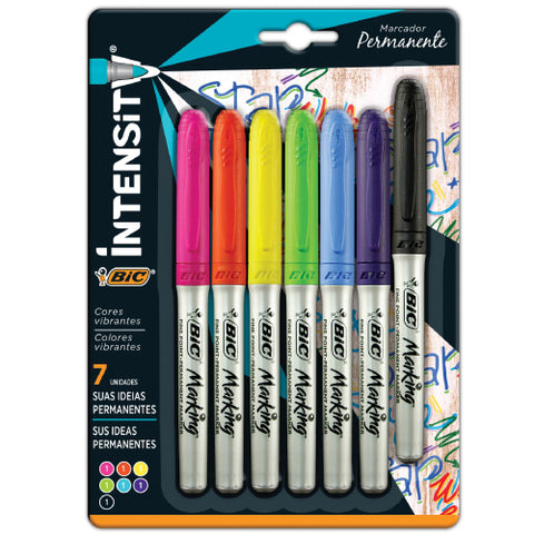 Marcador Permanente Bic Intensity Fino Colores Surtidos con 6+1 piezas