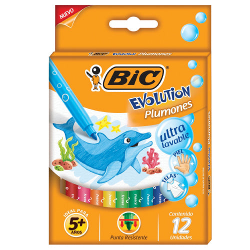 Plumones Bic Evolution Ultra Lavables Colores Surtidos con 12 piezas