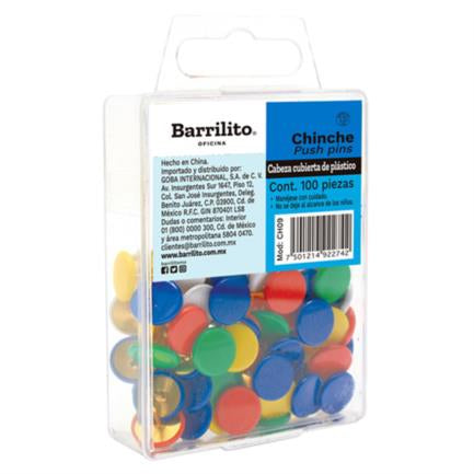 Tachuelas Barrilito Cabeza de Plástico Colores Surtidos con 100 piezas