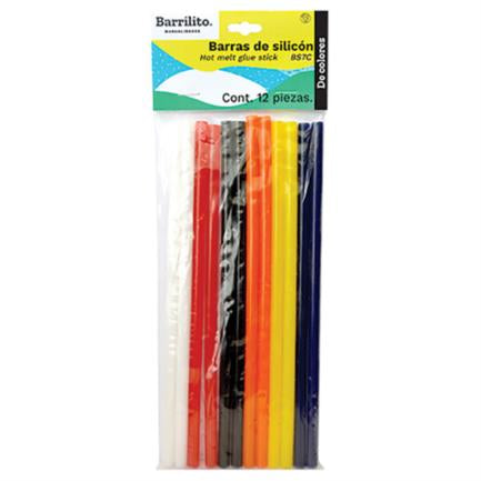 Barras de Silicón Barrilito 7mm Colores Surtidos Bolsa con 12 piezas